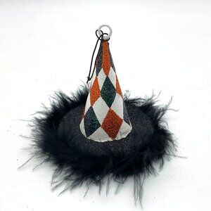 Pier 1 Discontinued 3.5in Witch Theme Ornament NWT Harlequin Pattern Witch Hat